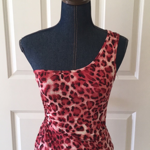 SOLD on eBay!  Charlotte Russe red cheeta print one shoulder top - Picture 3 of 8